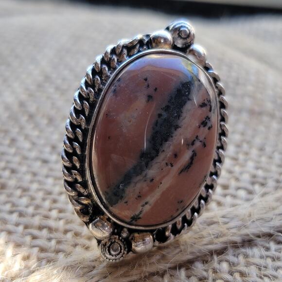 Handcrafted Sterling Silver Rhodochrosite Ring, Size 8.5 Natural Stone Jewelry - Picture 5 of 11